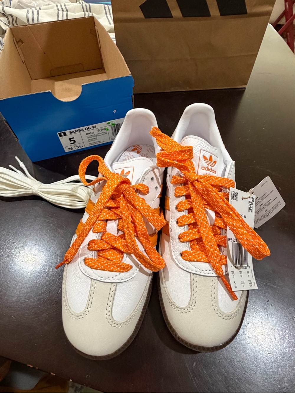 ADIDAS Samba OG Cloud White Orange IE6521 US Women Size 5 NEW IN BOX